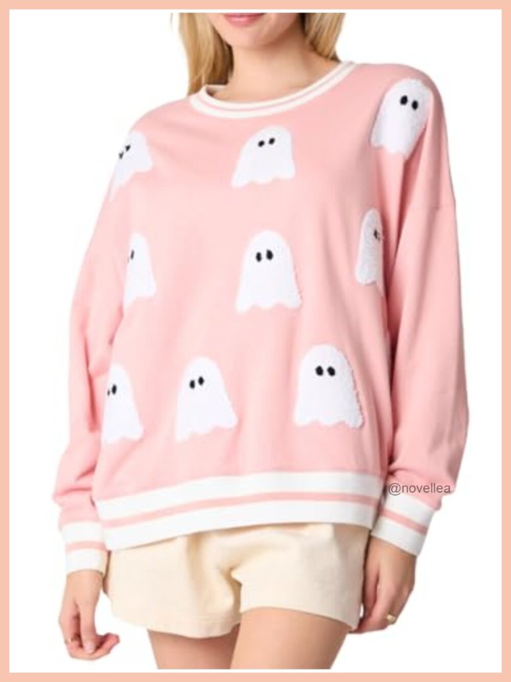 Women's Halloween Sequin Ghost Sweatshirt Oversized Long Sleeve Pullover